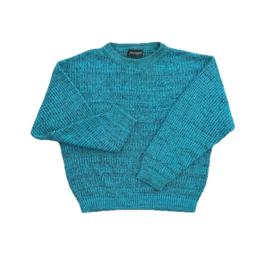 Vintage Tony Lambert Sweater Made in USA 100% Cotton Blue Black Knit Size M‎